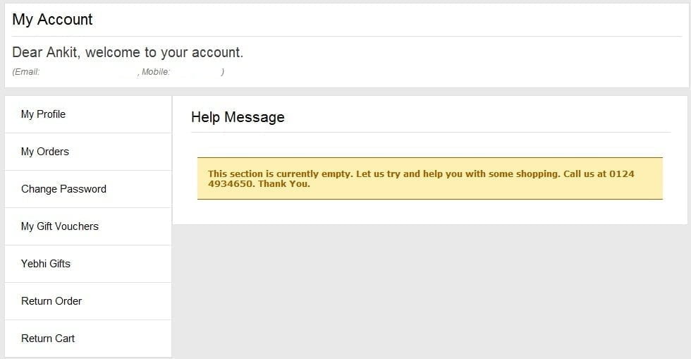 Help message page on yebhi Help message page on yebhi
