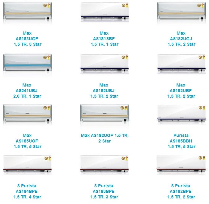 Samsung Split Air Conditioner Models Collection 1