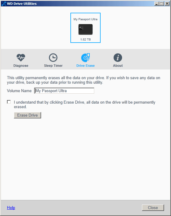 WD Drive Utilities - Drive Erase