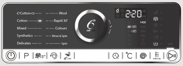 Whirlpool Washing Machine Feather Touch Panel