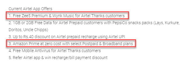 Airtel Thanks App Benefits